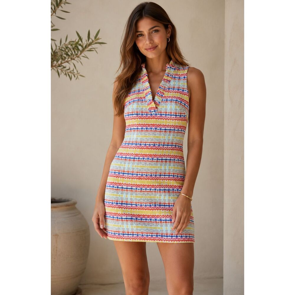 Vince Camuto Bullet Shift Ruffled V-neck Mini Dress